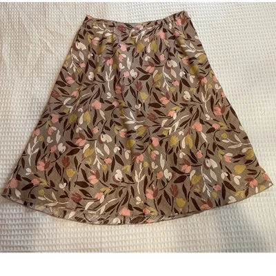 J. Jill 100% Cotton Beige Floral 90s Y2K Style Floral Knee Length Skirt XXSP  - Image 1 of 4