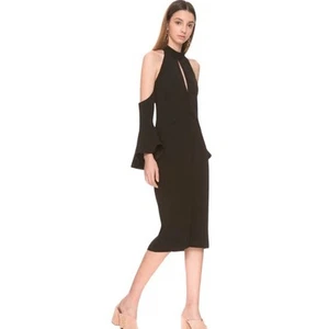 New C/MEO Too Close Women Black Cold Shoulder Bell Sleeve Sheath Dress Size M - Picture 1 of 6