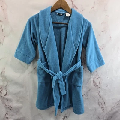LL Bean Robe Kids 4 蓝色抓绒男孩女孩 Housecoat 浴抓绒青少年复古  — 第 1/4 张图片