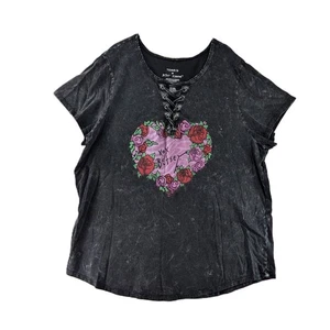 Camiseta Torrid Betsey Johnson Camiseta Mujer Talla 3X Negra Rosa Gráfica Corazón Cuello Atado - Imagen 1 de 6