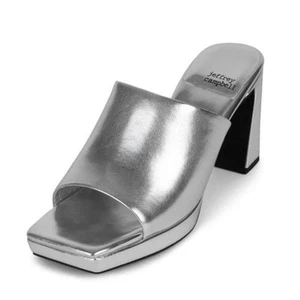 Jeffrey Campbell Caviar Mule Heels Women's 8.5 Metallic Silver Leather Sandal - Picture 1 of 8