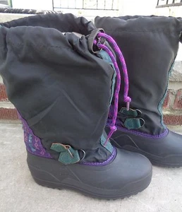 SOREL Girl Black Purple Winter Snow Boots Size 2 Youth LINER Foot 8" Boy - Picture 1 of 5