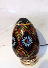 Vintage Franklin Mint Collector Egg Ukrainian Floral Design Black -floral