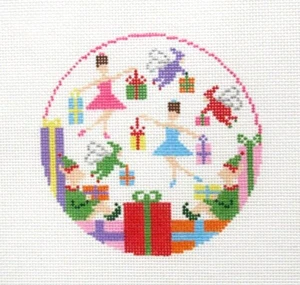 Doolittle Stitchery Dancing Fairies Rd Ornament Handpainted Needlepoint Canvas - Picture 1 of 1