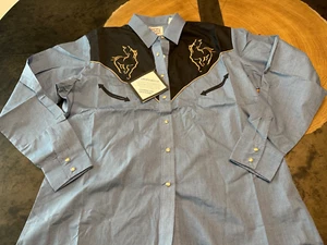 NWT ELY COUNTRY CHARMERS EMBROIDERED HORSE SHOW PEARL SNAP LS SHIRT WOMENS SZ XL - Picture 1 of 7