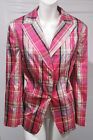 JOBIS pink chck 100% silk button front blazer jacket with pockets size 18