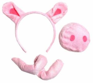 PIG COSTUME KIT SET Ears Nose Tail Headband Adult Child Kids Pink Farm Animal