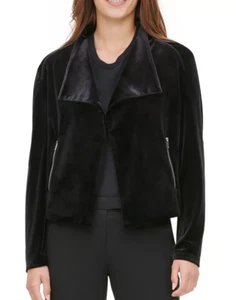 Calvin Klein women's Black Velvet open front Jacket Blazer - Medium -retail $109 - Picture 1 of 8