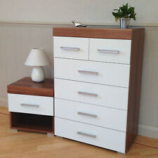 4+2 Chest of Drawers & Bedside Table in White & Walnut Bedroom Furniture 6 *NEW*