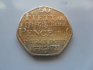 2005 50 PENCE UK 50p MÜNZE 250 JAHRESTAG SAMUEL JOHNSONS DICTIONARY OF ENGLISH - Bild 1 von 9