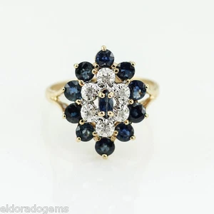 ANTIQUE 2.00 CT. SAPPHIRE & 0.12 CT. DIAMOND COCKTAIL RING 14K YELLOW GOLD US7.5 - Picture 1 of 1