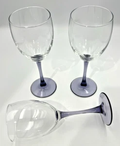 3 VTG Cristal d'Arques Durand Crystal Blown Wine Glass Purple Lavender Stem 12oz - Picture 1 of 13