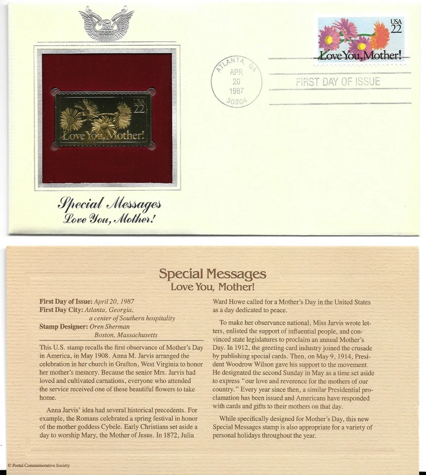 Special Messages-Love You Mother-1st day issue-Golden Replica - Image 1 of 1