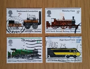 Complete GB used stamp set: 1975 Public Railways 150th Anniversary - Picture 1 of 1