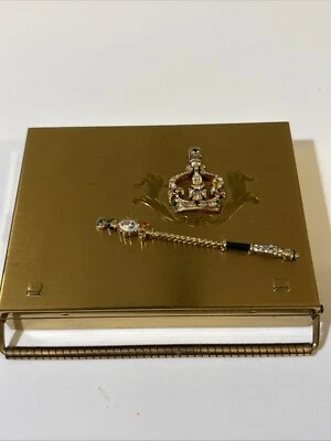 Volupte  Swinglok Carry All Cigarette & Compact Vtg Gold Tone  Crown Jewels - Image 1 of 4