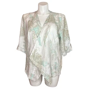 CHICOS 100% Linen Open Front Blazer Sz XL Roll Tab Sleeve Artsy Lightweight NWT - Picture 1 of 14