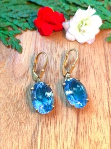 Blautopas Ohrhänger - vergoldet - Picture 1 of 5