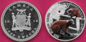 SAMBIA 1000 KWACHA 2014 UNC ROT GERÜSCHTER LEMUR, 1 JAHR TYP, NICHT UMLAUFENDE MÜNZE, SE - Bild 1 von 2