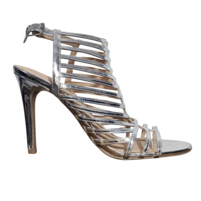 Christian Siriano Silver Strappy Stiletto Heel Size 10 Heeled Gladiator Sandal - Image 1 of 4