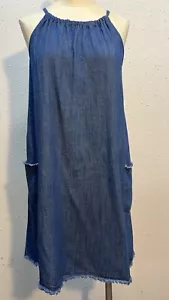 Vestido Old Navy Para Mujer Cambray Calce Suelto Talla Pequeña Azul Denim Cuello Suspendido - Imagen 1 de 7