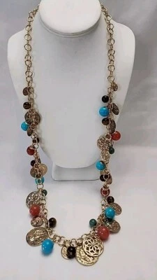 R.J. Graziano Coin Charm Beaded Necklace Chain / Ladies Chain Belt 38" NIB - Image 1 of 4