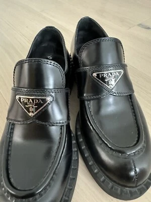 PRADA Chocolate Brushed Leather Loafer Black Size 37 - Image 1 of 4