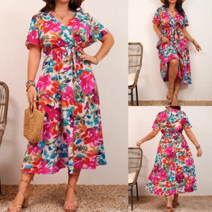 Damen Blumen Freizeitkleid Sommerkleid Midi A-Linie-Kleid Reisekleid Übergröße - Bild 1 von 12