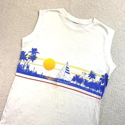 Camiseta sin mangas blanca vintage Ocean Pacific para hombre años 80 retro playa Foto 1 de 4