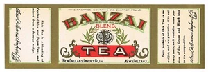 GENUINE TIN CAN LABEL VINTAGE 1915 TEA BRONZED NEW ORLEANS BANZAI LOUISIANA  - Picture 1 of 1