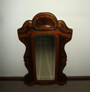ANTIQUE LATE 1800s SMALL LONG WALL HUNG OAK MIRROR - Picture 1 of 2