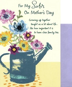 Happy Mother's Day Sister Purple Garden Flowers Watering Can Hallmark Card - Picture 1 of 3