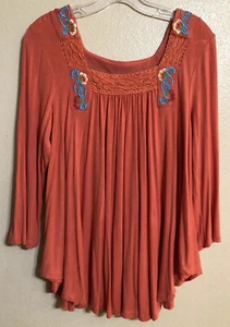 Caite Anthropologie Chelsea Embroidered Tunic Top Crochet Lace Boho Coral S - Picture 1 of 12