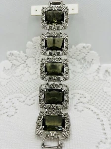Vintage Sarah Coventry Celebrity Smoky Crystal Panel Bracelet Chunky Big - Picture 1 of 13