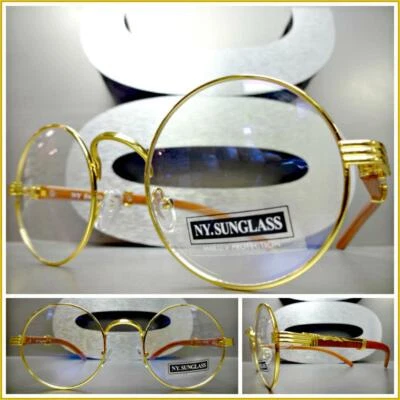 Men Classic Elegant Vintage Retro Style Clear Lens EYE GLASSES Round Gold  Frame - Image 1 of 4