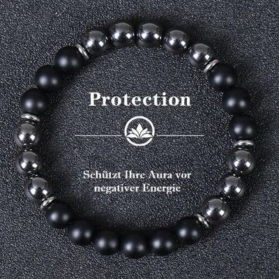 8 mm Naturstein matt Onyx / Hämatit Perlen Armband Kugelarmband - Bild 1 von 2