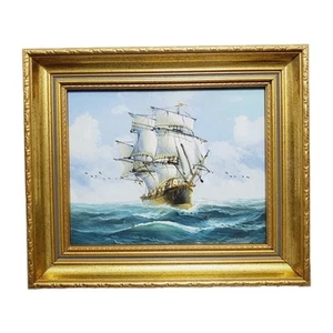 Pintura al óleo original velero náutico alto firmado por el artista "PAWS" - Imagen 1 de 6