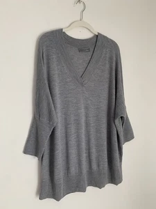 by Anthropologie Gray 100% Merino Wool Sweater Sz L Vneck Prep Relaxed Cozy - Picture 1 of 8