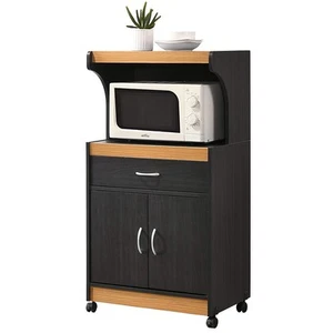 Hodedah HIK72 BLACK-BEECH Wheeled Microwave Cart with Drawer and Cabinet Storage - Picture 1 of 5