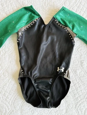 Under Armour CM Green Black Leotard Long Sleeve Rhinestone Gymnastic Competition - Image 1 of 4