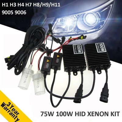 100W 150W Car HID Xenon Headlight Bulb Ballast Kit H1 H3 H4 H7 H8/9/11 9005 9006 - Image 1 of 4