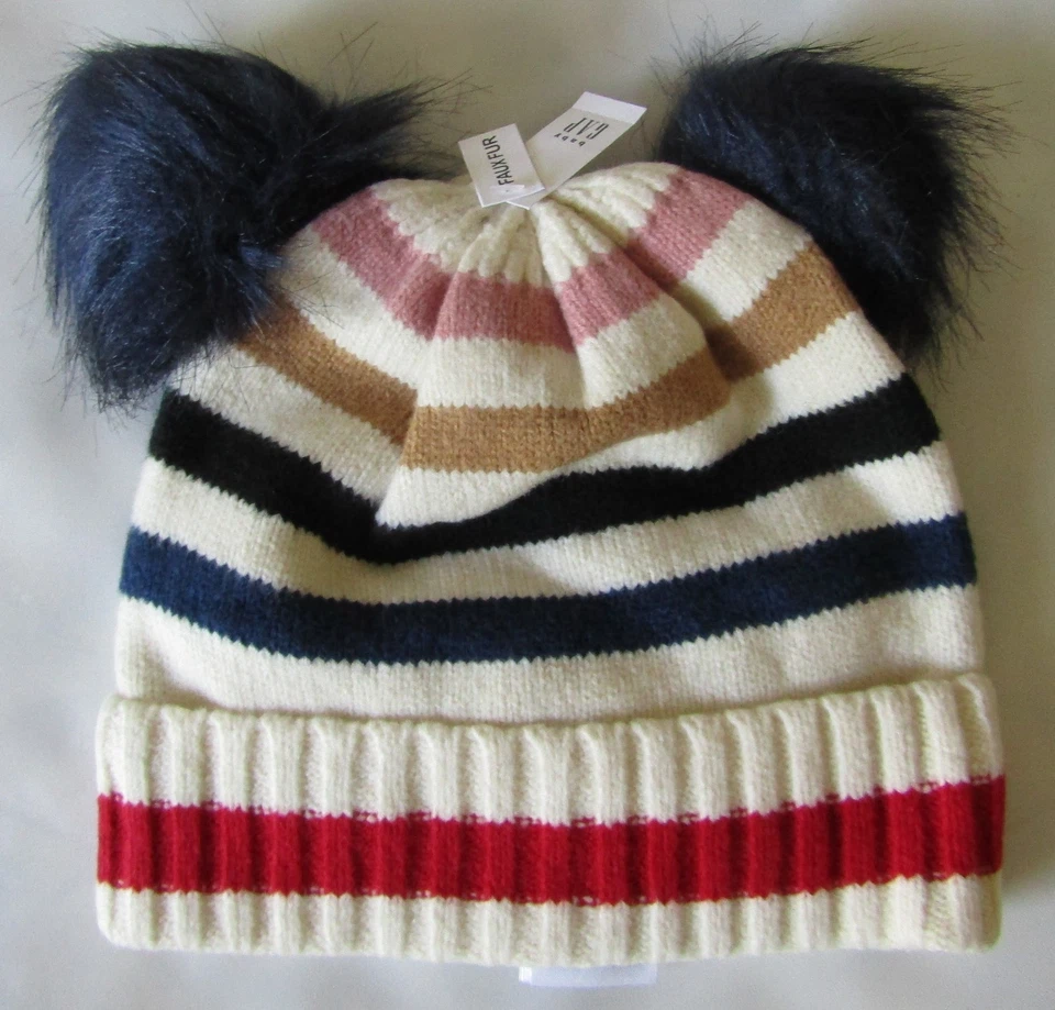 Gap 象牙色条纹羊毛衬里球形帽 - 幼儿 M/L 码 - 全新带标签 — 第 1/4 张图片