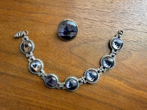 Hermosa pulsera y broche vintage con ala de mariposa de 7" - pinos y puesta de sol - ¡hermosa! - Imagen 1 de 6