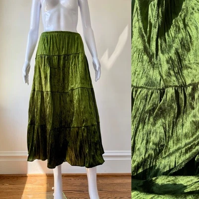 Vestido Falda Vintage L para Matar D2K Años 90 Maxi Oliva Terciopelo Aplastado Capricho En Muy Buen Estado Foto 1 de 4