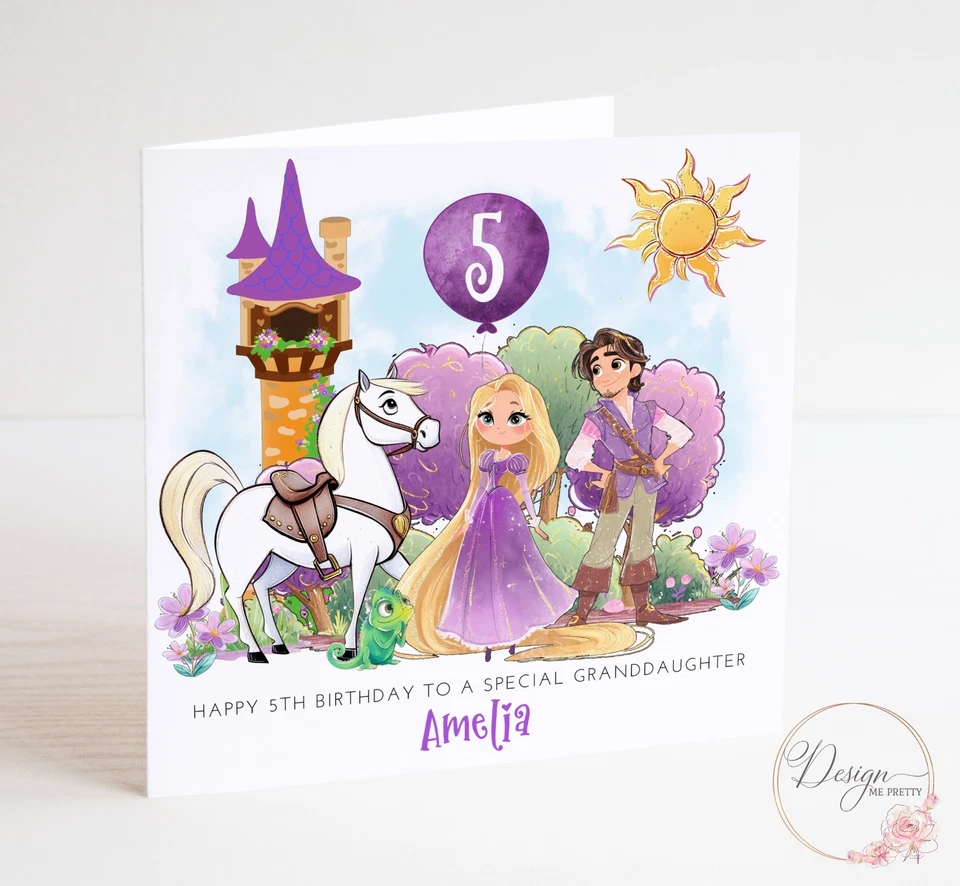 Tarjeta de cumpleaños Tangled Girls - Personalizada - Rapunzel, Flynn Rider - Diseño Dos Foto 1 de 1