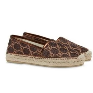 GUCCI Heritage GG Lame Brown Monogram Espadrille Flats Shoes Sz. 37 - Picture 1 of 8