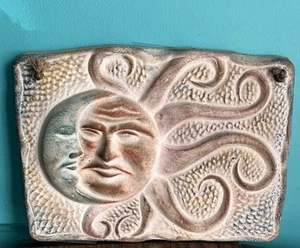 Mexikanischer Wandbild blauer Mond & orangefarbene Sonne gewellte Strahlen Finsternis - Bild 1 von 5