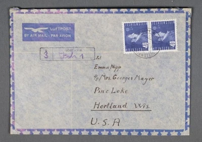 MayfairStamps 列支敦士登 1948 一对山脉到哈特兰 WI 航空邮件封面 aa — 第 1/2 张图片