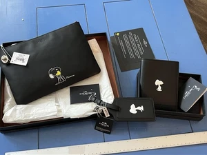 NWT Coach X Peanuts B&W Luggage Tag, Passport & LE of 100 Black Med Folio Lot - Picture 1 of 24