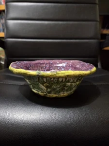 Vintage 7" Wide Purple & Green Post Modern Terracotta Pottery Bowl - Picture 1 of 7