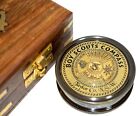 Antique Vintage Brass Boy Scout Compass Camping Hiking Compass With Wooden Box